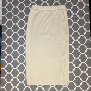 Ribbed Cream Women's Midi Skirt